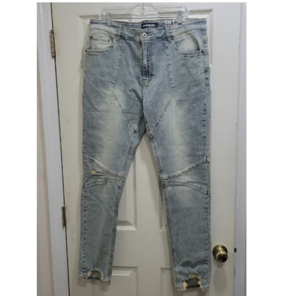 Mens Serenede Bronze 2 Fitted Faded & Distressed Tapered Denim Jeans